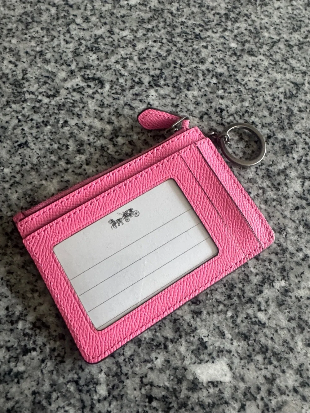 Coach Pink Leather Zip Card Case Keyring - Coach - NEW